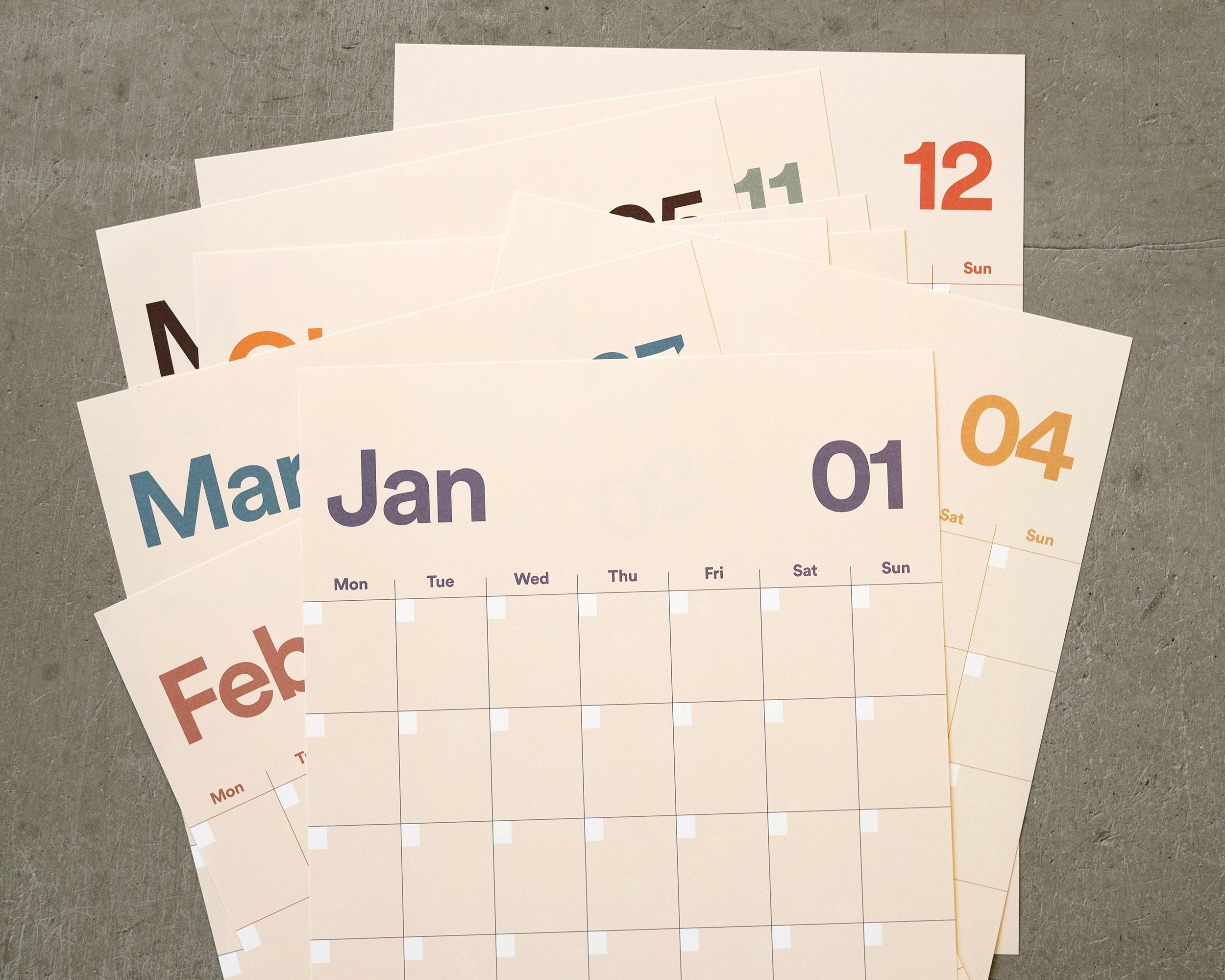 A3 Undated Wall Calendar Light Beige
