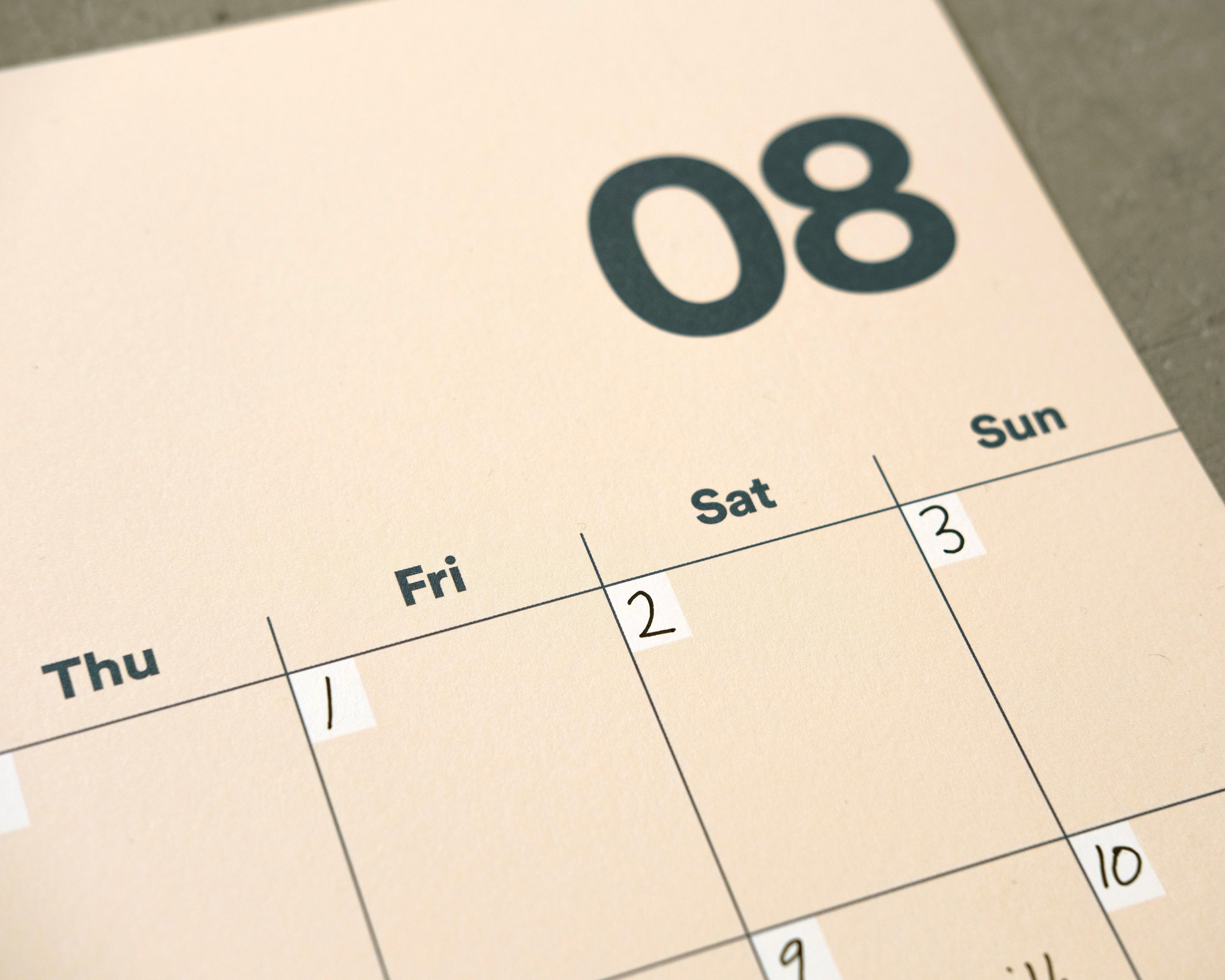 A3 Undated Wall Calendar Light Beige