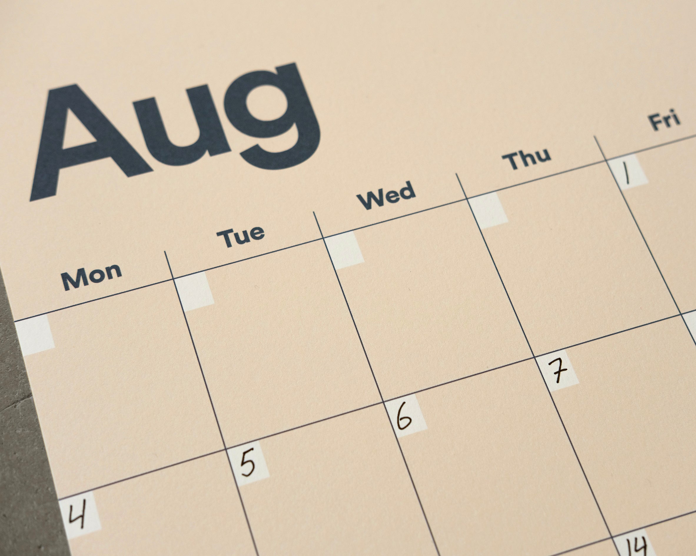 A3 Undated Wall Calendar Light Beige