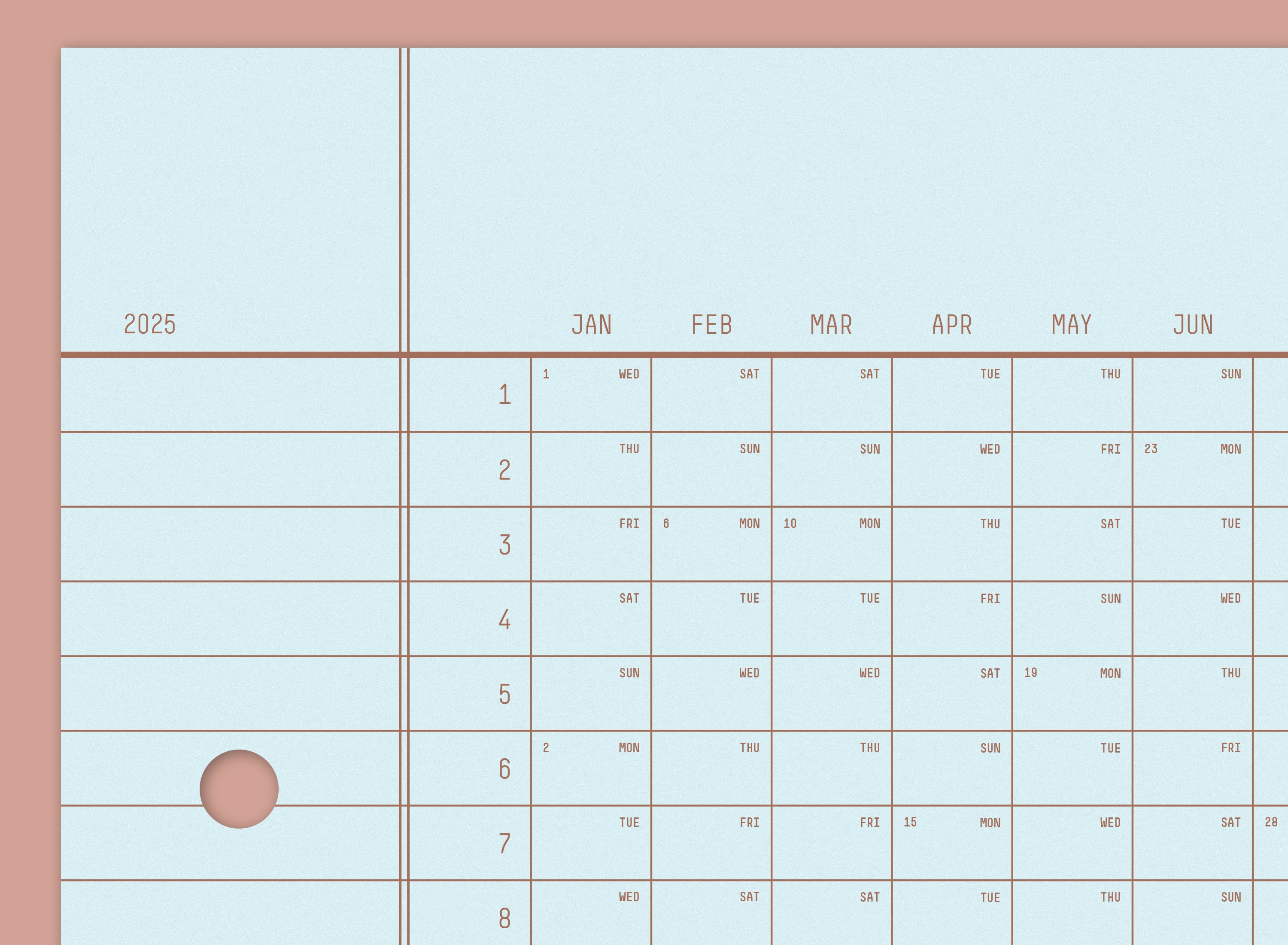 2025 Light Blue Calendar 44x62cm