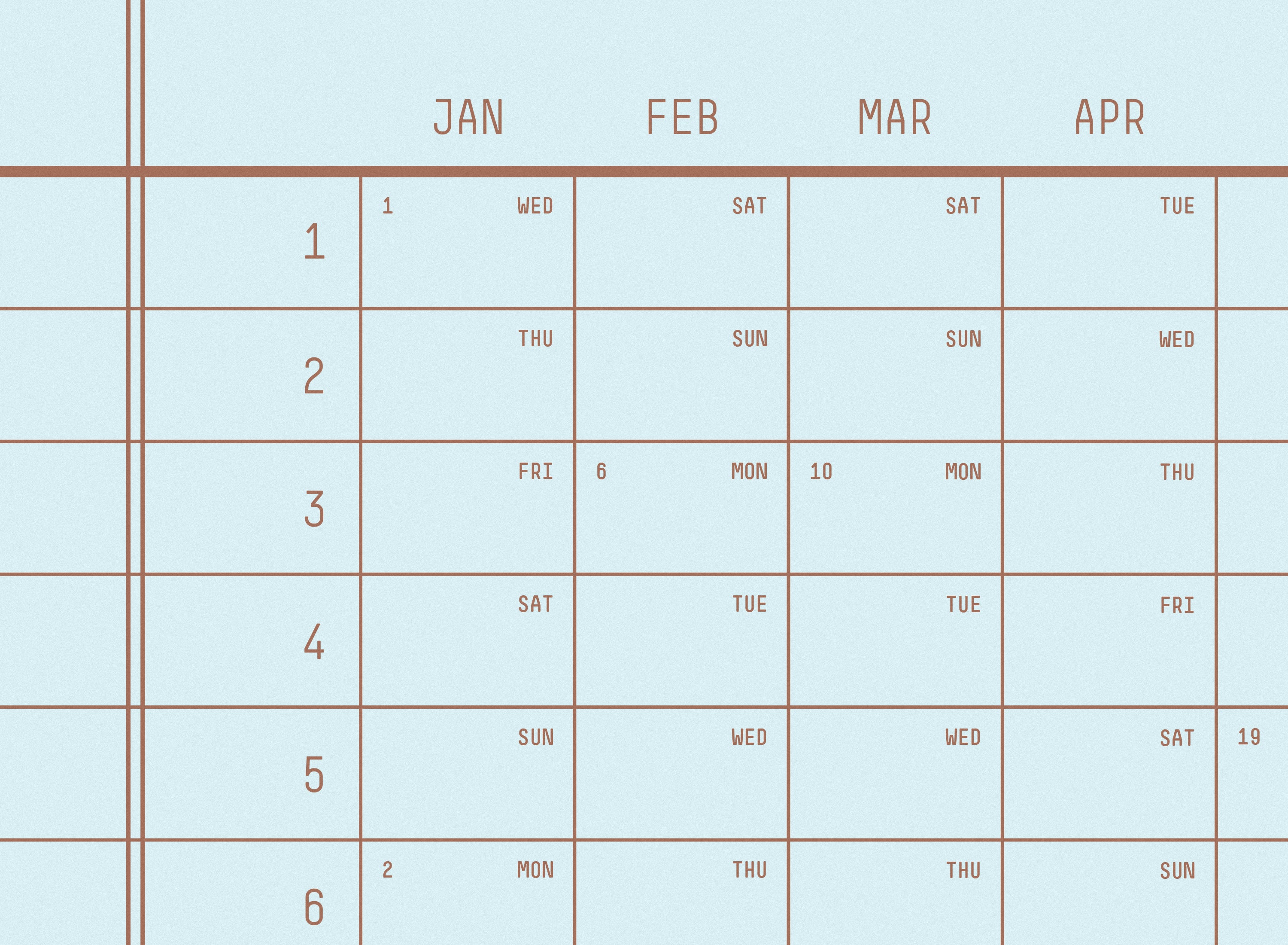 2025 Light Blue Calendar 44x62cm