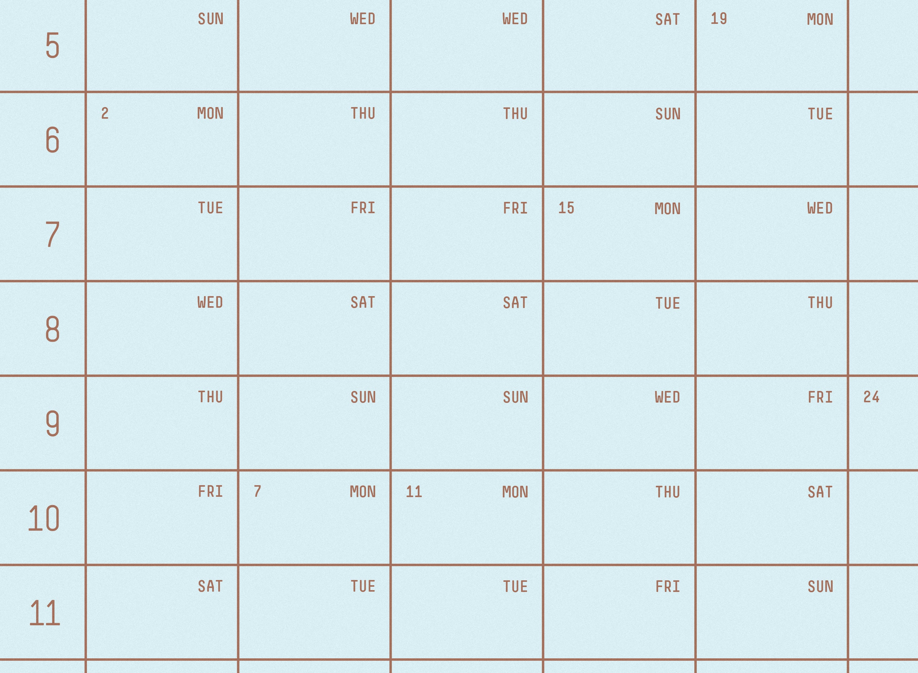 2025 Light Blue Calendar 44x62cm