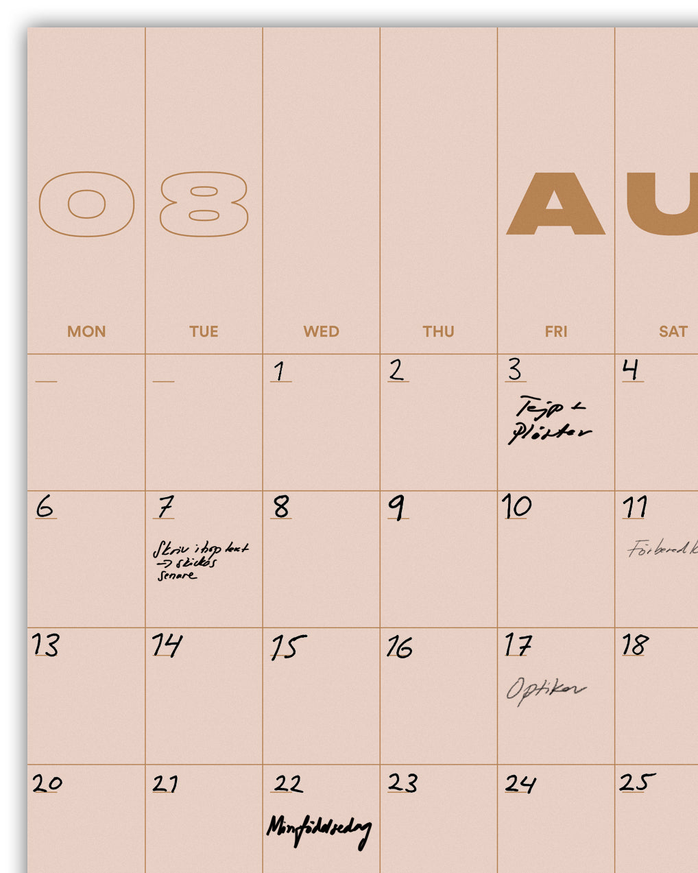 A3 Undated Wall Calendar