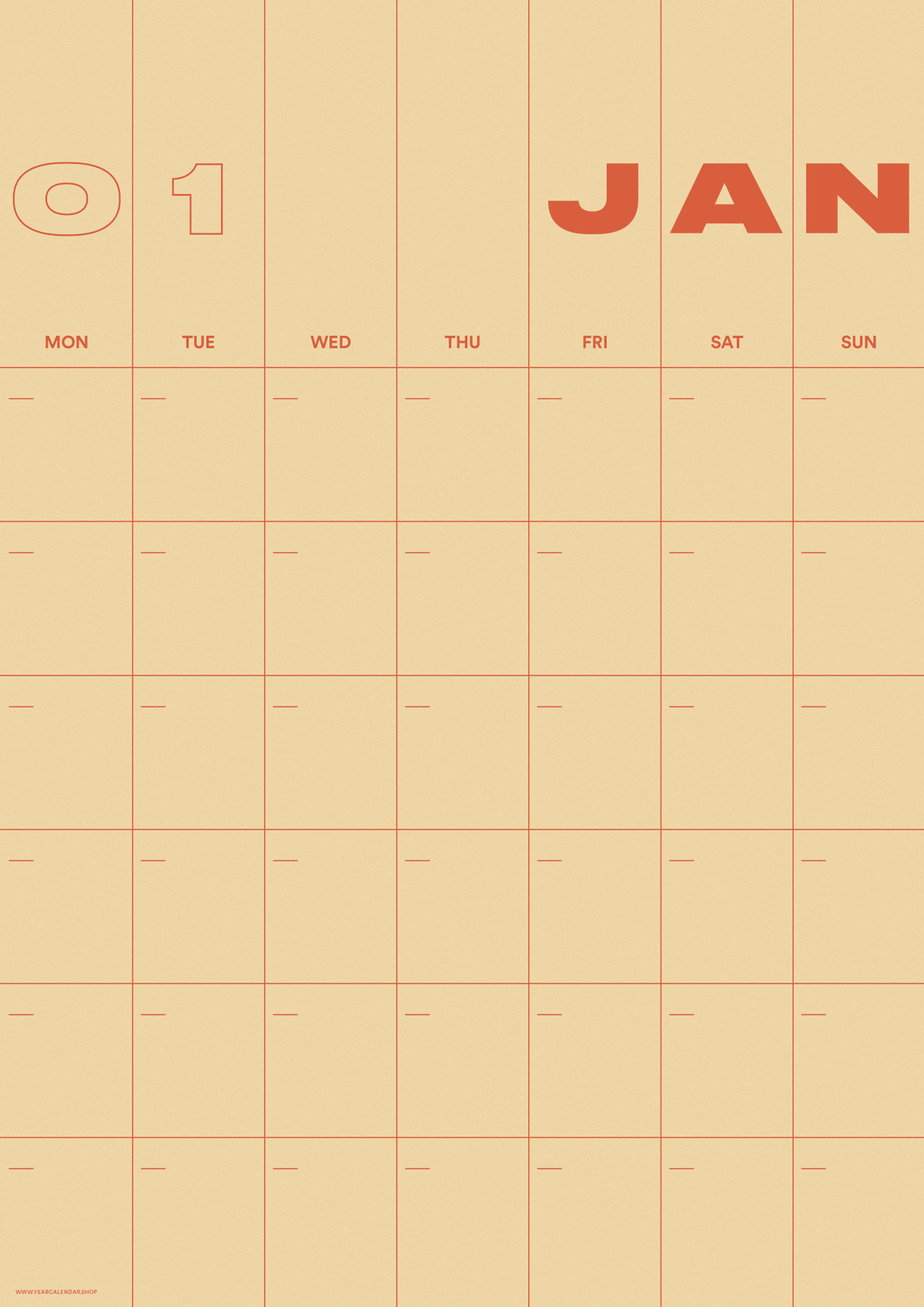 A3 Undated Wall Calendar