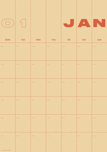 A3 Undated Wall Calendar