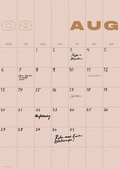 A3 Undated Wall Calendar