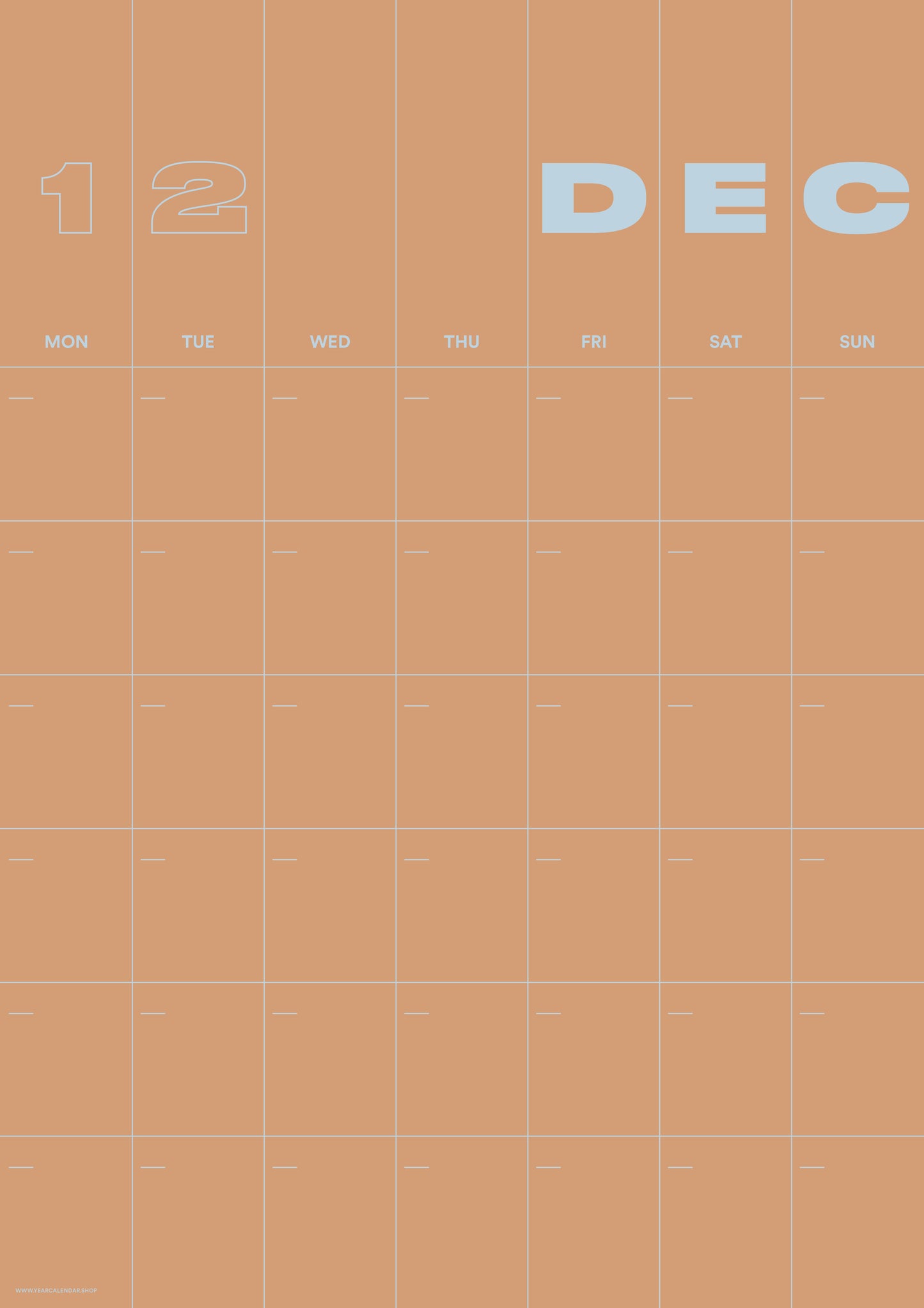 A3 Undated Wall Calendar