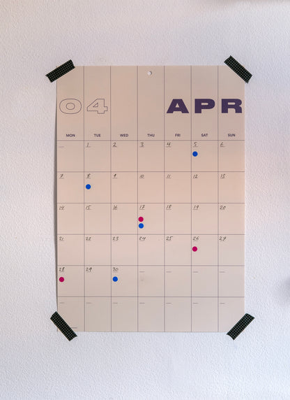 A3 Undated Wall Calendar