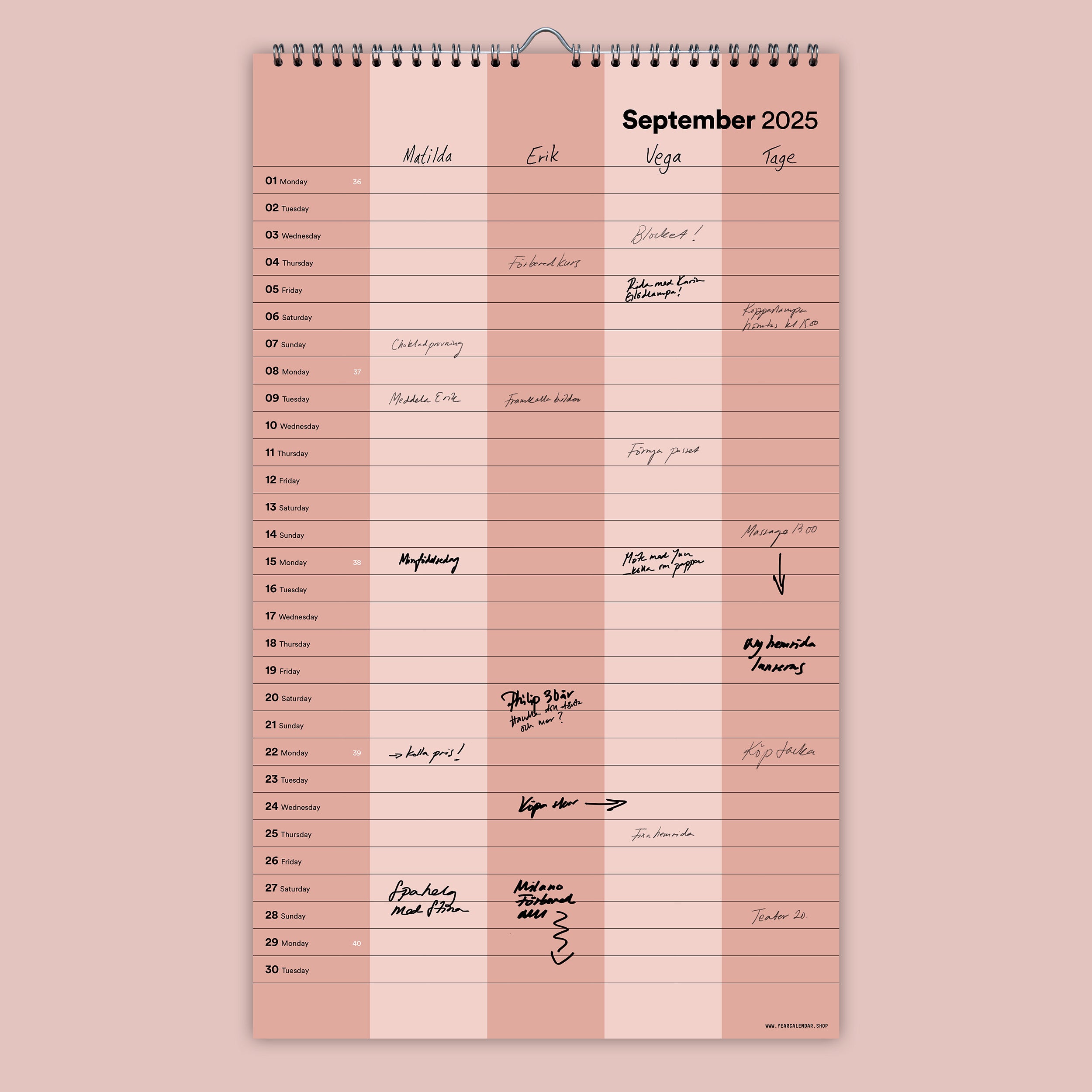 2025–2026 Academic Year Family Calendar Column