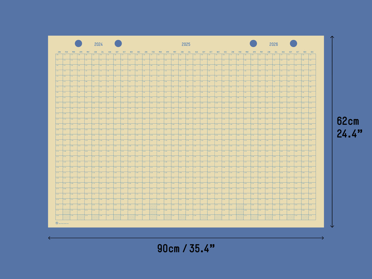 2024–2026, 3-Jahres-Kalender, 90 x 62 cm