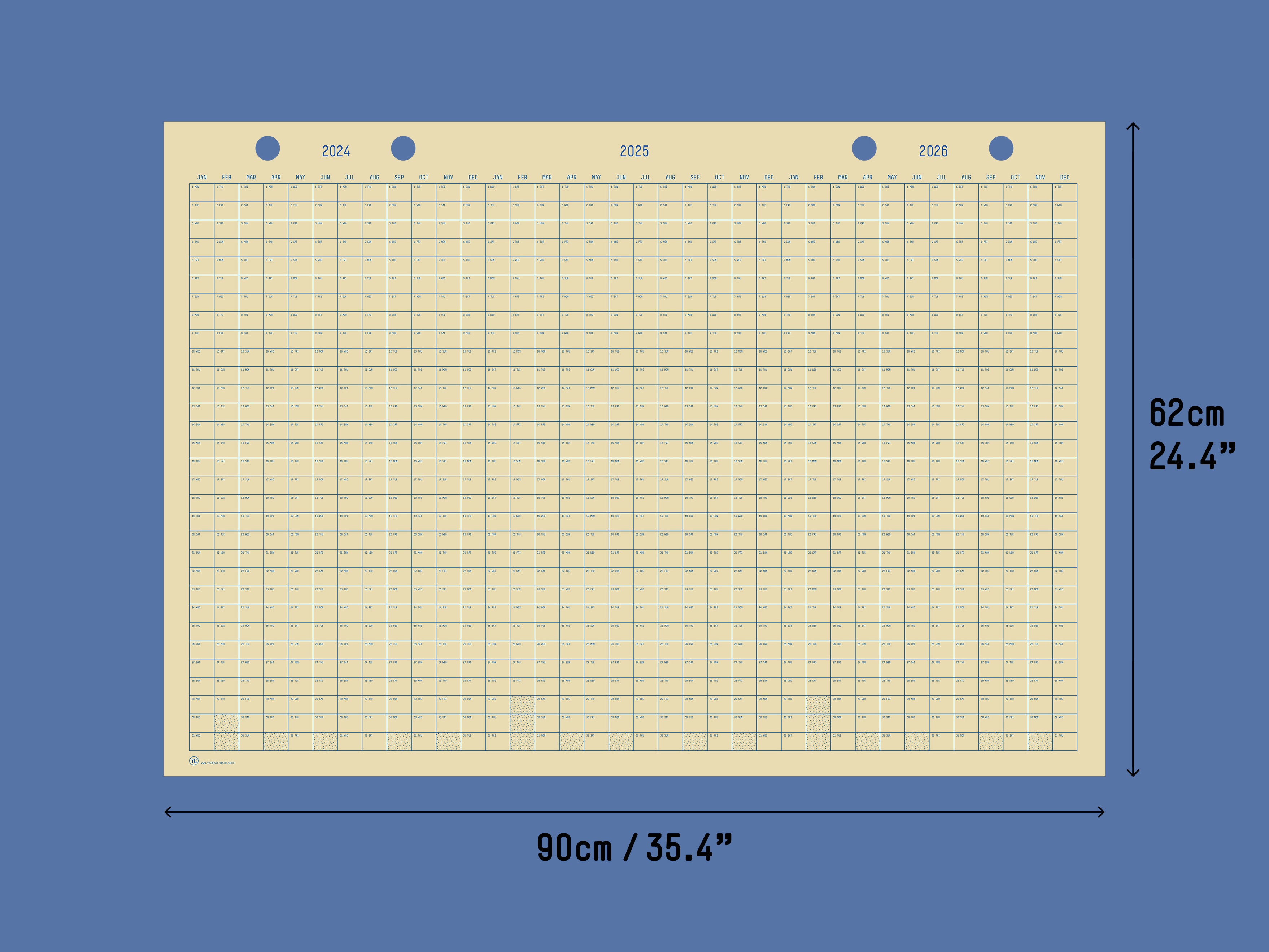 2024-2026, 3Year Calendar 90x62cm